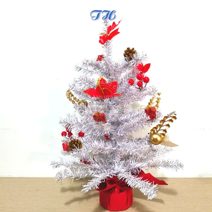 Cây thông noel mini để bàn trang trí giáng sinh màu trắng bạc 40cm 50cm Để Bàn +Full Phụ Kiện +Kèm Dây Led
