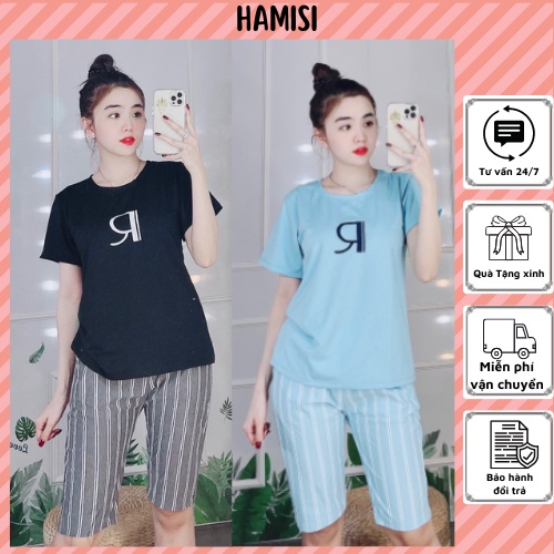 Đồ Bộ Nữ Set Bộ Quần Lửng Thun Vải Cotton Bộ Mặc Nhà Đẹp Thêu Chữ R DBL8