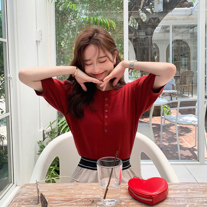 Áo nữ cổ tròn ngắn tay màu trơn thời trang