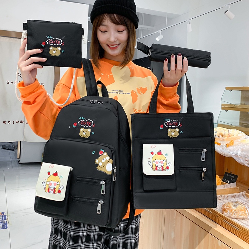 Combo Balo 4 Món Đi Học, Balo Thời Trang - SET BALO 4 MÓN CÔ GÁI TÁO