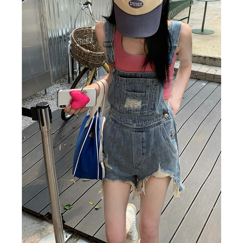 Quần Yếm Denim Ống Rộng Lưng Cao Thời Trang Dành Cho Nữ