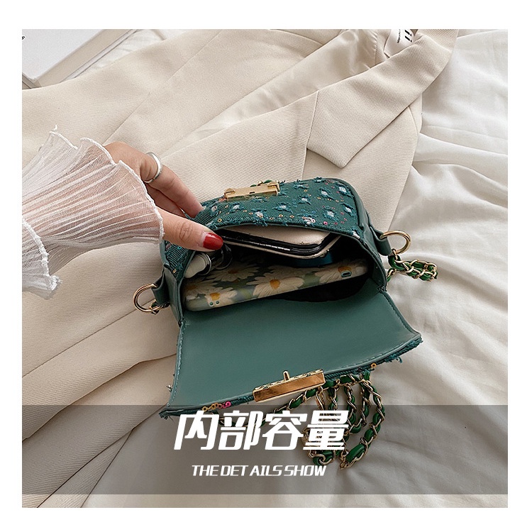 Túi Đeo JASMIN NOIR Chéo Vải Canvas Nắp Gập Phối Dây Xích Thời Trang Cho Nữ