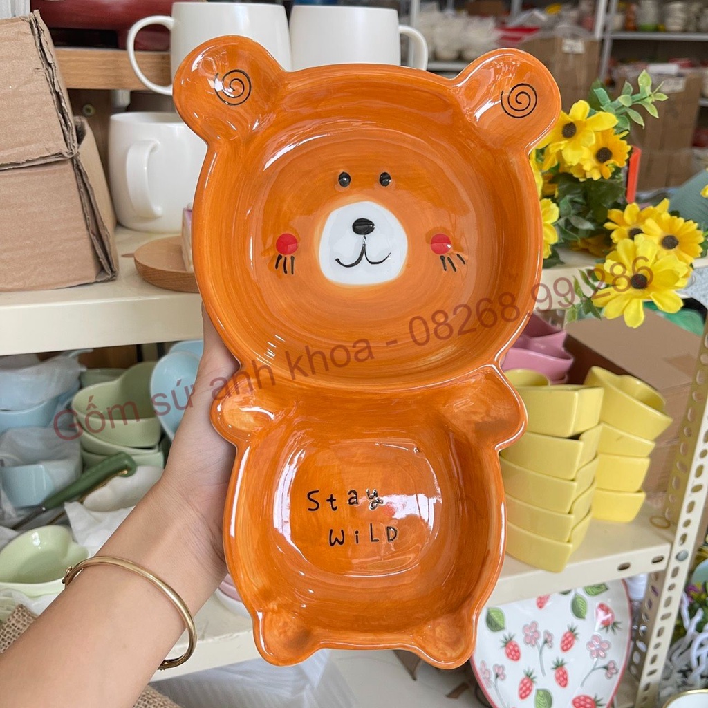 Bát Đĩa sứ Decor Set Chén Dĩa Sứ Dễ Thương Cute Cao Cấp Khay 2 ngăn hình ngộ nghĩnh kèm chấm cực kỳ đáng yêu