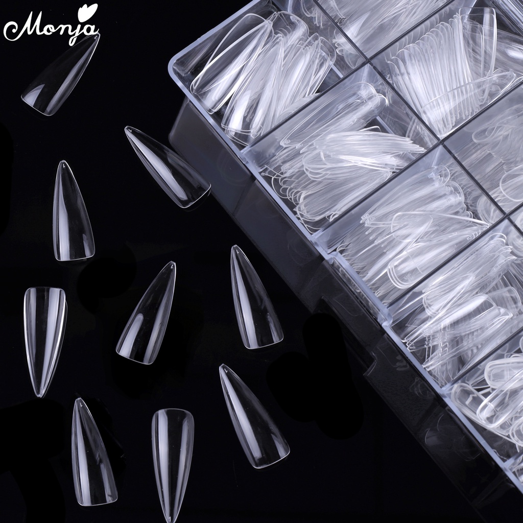 Monja Bộ 500 Móng Tay Giả Bằng Acrylic Trong Suốt