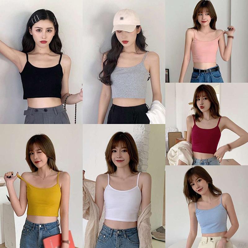 Áo hai dây ôm cơ bản trơn màu quyến rũ phong cách Hàn Quốc cho nữ