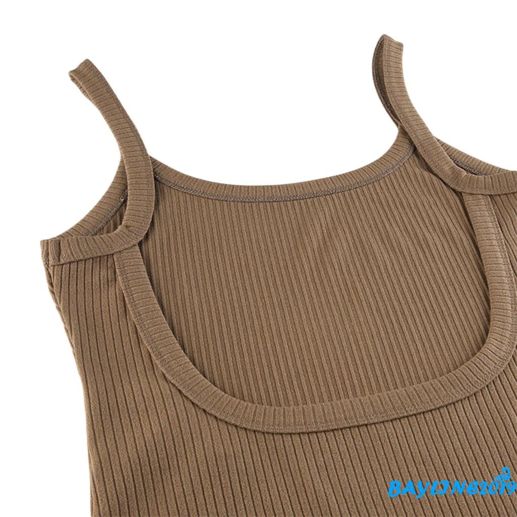 BAY-Women Suspender Bodysuit Solid Color Ribbed U Neck Backless Leotard Tops One-piece Romper Clothes | BigBuy360 - bigbuy360.vn