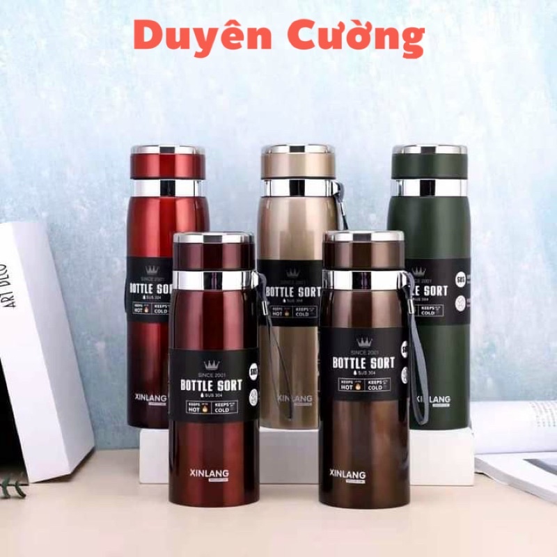 Bình giữ nhiệt inox cao cấp 4 lớp có nắp lọc trà lõi thép chống gỉ 800ml DUYÊN CƯỜNG 102