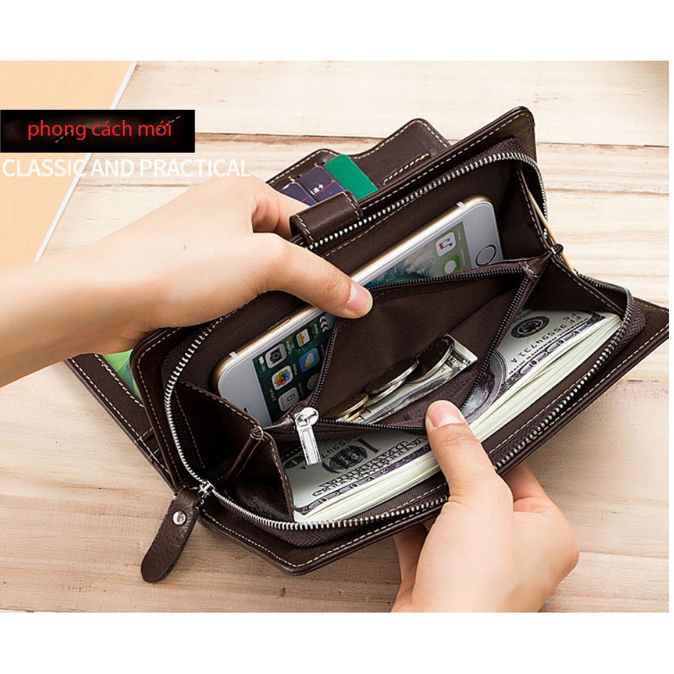 Ví nam ví cầm tay nam nữ 100% da bò thật cao cấp phong cách mới hiện đại