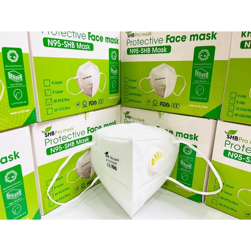 Khẩu Trang 3D N95 Kháng Khuẩn Chính Hãng SHB Pro Mask Loại Có Van Hộp 10 cái