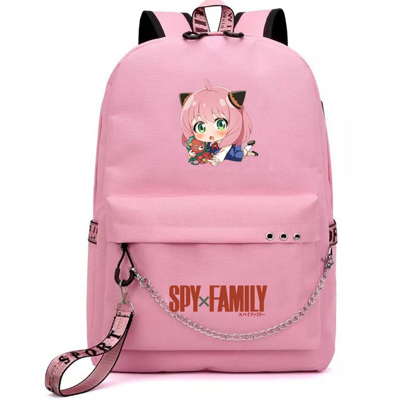 Balo thông minh đen hồng in hình SPY x Family ver nằm gia đình điệp viên anime chibi dễ thương cặp sách đi học