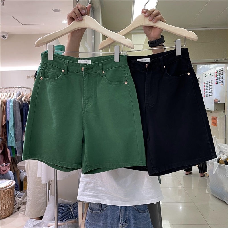 Quần đùi denim ống rộng lưng cao thoáng mát thời trang cho nữ