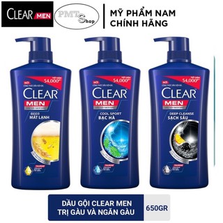 Dầu gội sạch gàu Clear Men 650g COOL SPORT | DEEP CLEANSE | BEER Bạc hà sạch sâu mát lạnh
