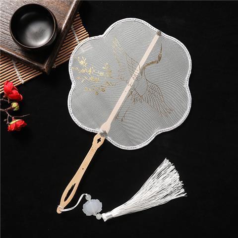 Quạt Cầm Tay Họa Tiết Chim Hạc Và Hoa Đào Phong Cách Trung Hoa Dùng Làm Phụ Kiện Chụp Ảnh