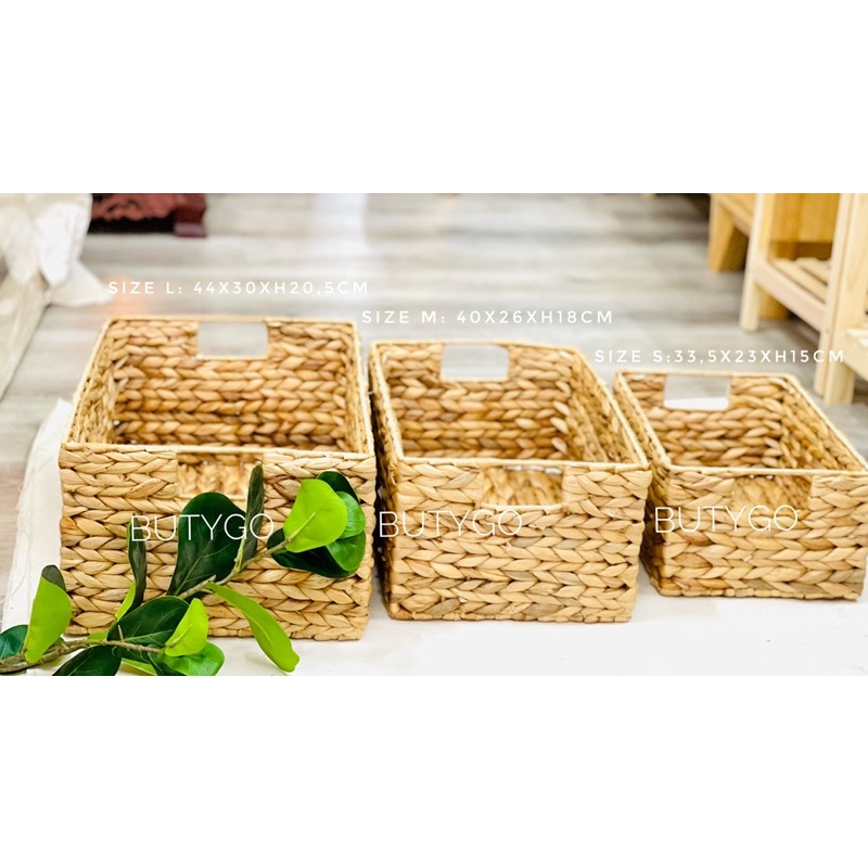 Giỏ Lục Bình Butygo Decor chữ nhật có tay cầm đựng quần áo, trang trí nhà cửa