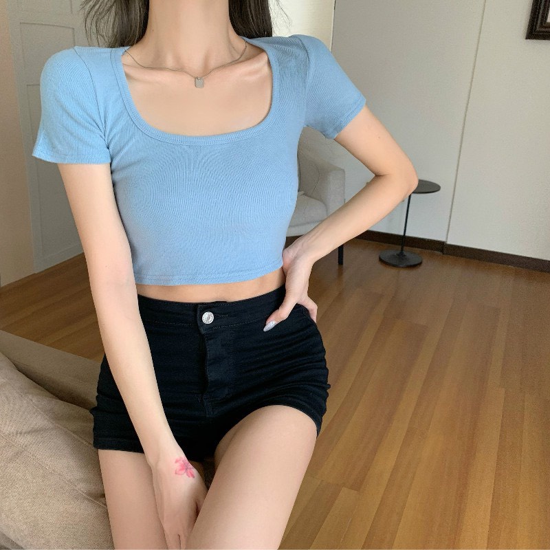 Áo Croptop Thun Gân Trơn Basic LSEOUL A2459 Thoáng Mát Trẻ Trung Năng Động