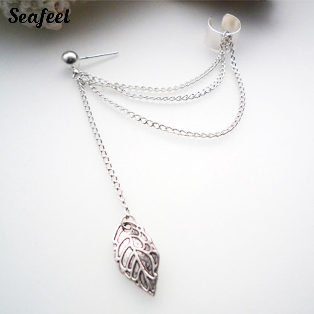 Bông tai xỏ lỗ tua rua dáng dài kiểu mặt hình chiếc lá phá cách cho nữ