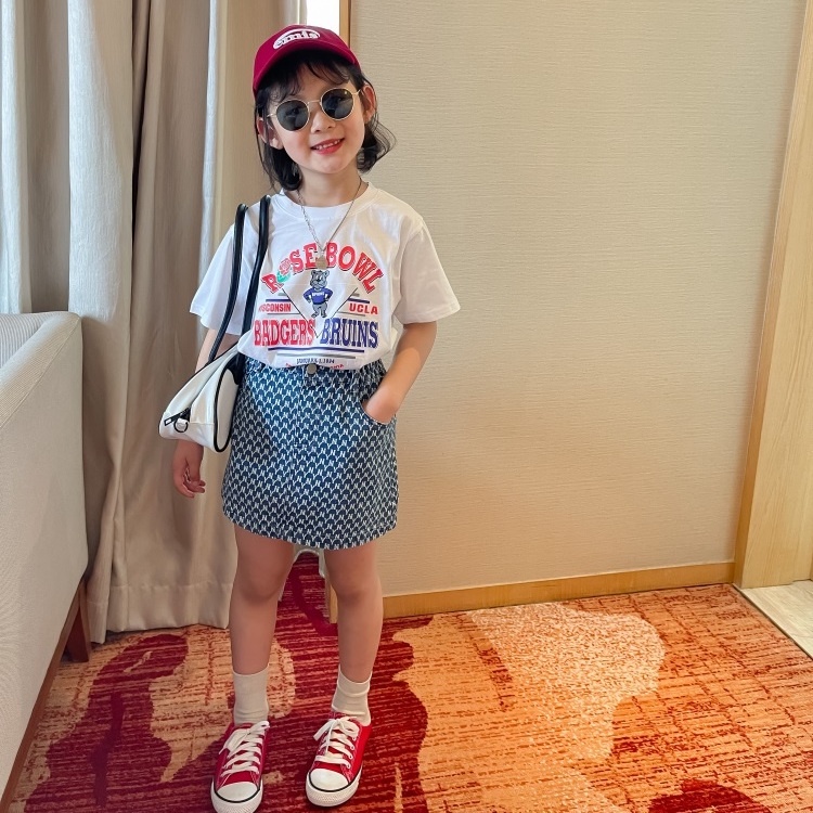 Hàng Mới Về Đầm Denim Chữ A Dáng Ngắn In Họa Tiết Thời Trang Mùa Hè Xinh Xắn Cho Bé Gái T5