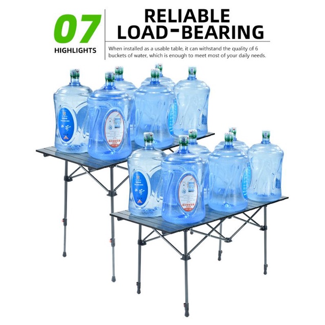 Bàn xếp dã ngoại, cắm trại 1.2m*0.55m, chân rút chỉnh chiều cao 50-70cm, tặng túi lưới dưói bàn