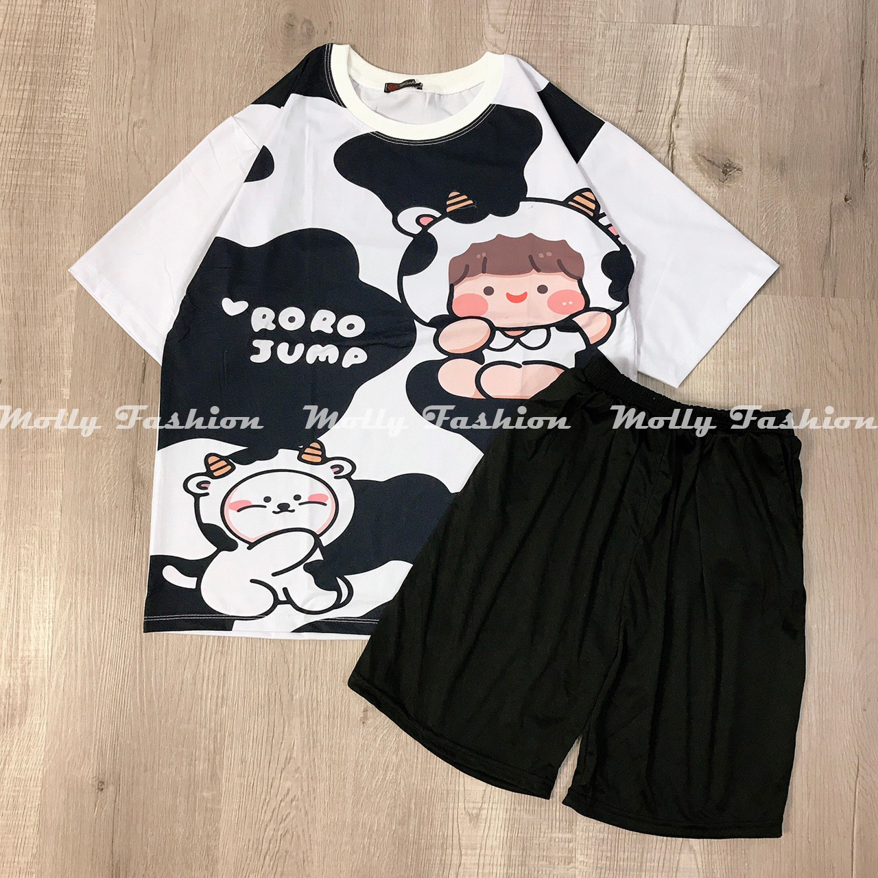 Set bộ bò sữa ❤️ Đồ bộ hoạt hình form rộng Unisex RORO JUMP Freesize dành cho nam nữ Molly Fashion