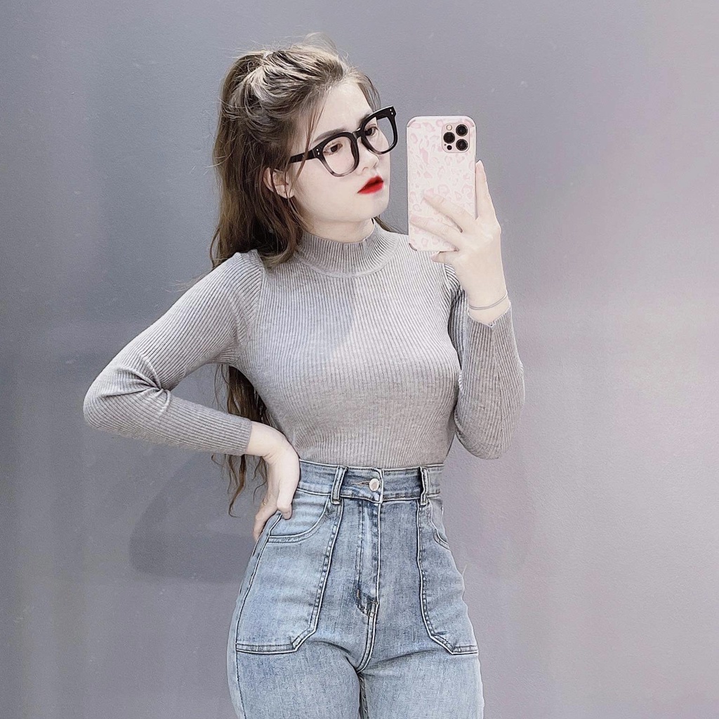 Áo len nữ cổ lọ 3 phân chất len tăm co dãn mềm mịn | BigBuy360 - bigbuy360.vn