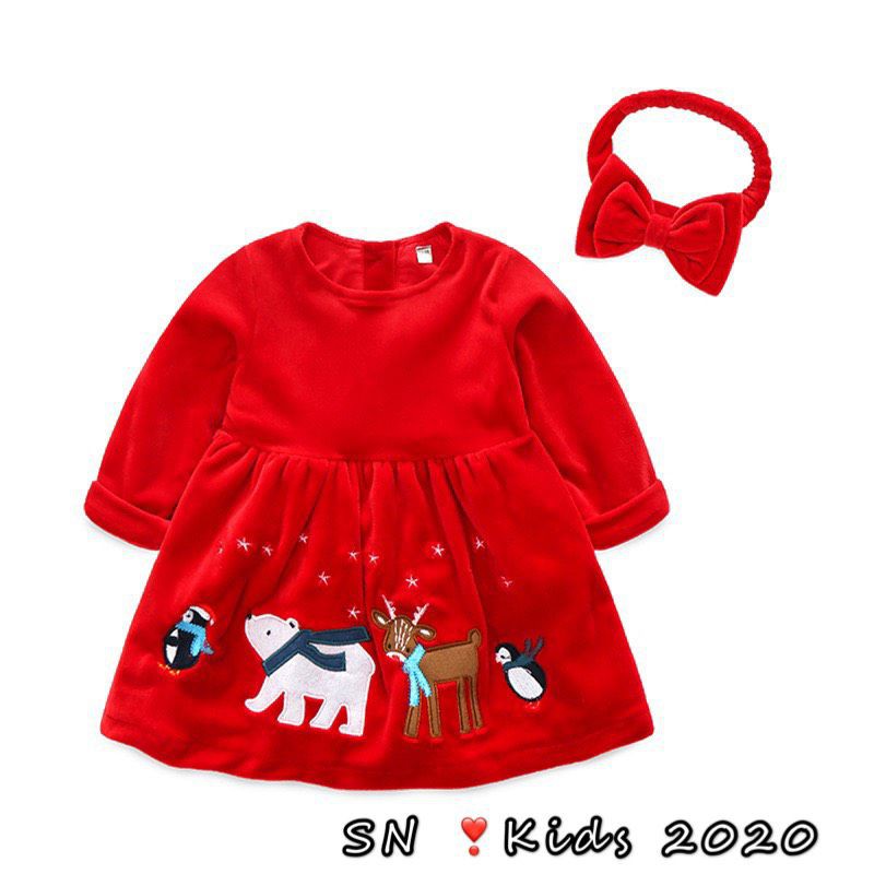 Váy nhung đỏ kèm tuban cho bé 8-20kg