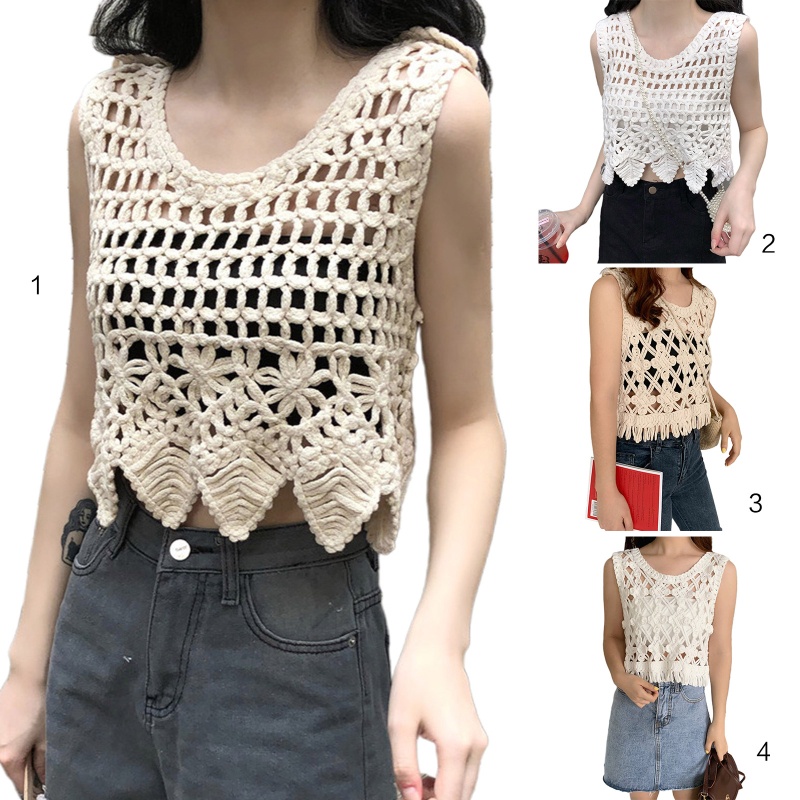 Áo Croptop Dệt Kim Màu Sắc Trơn Thời Trang Đi Biển Cho Nữ