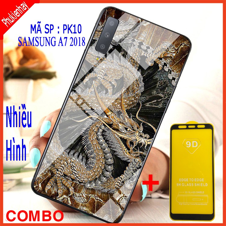 COMBO ỐP LƯNG SAMSUNG A7 2018 (ốp kính 3D + tặng kèm kính cường lực full màn)