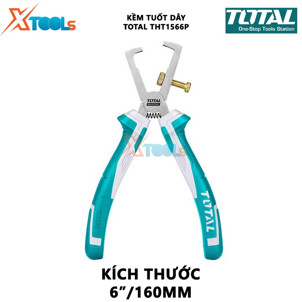 Kềm tuốt dây điện TOTAL THT1566P | Kìm tuốt dây kích thước 180mm/9&quot;,Thép CR-V, tay cầm cách điện bóc, tách vỏ dây điện c