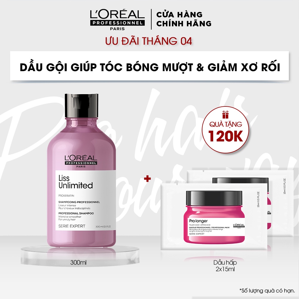 [Mã COSPPD05 giảm 10% đơn 400K] Dầu gội giúp tóc suôn mềm và giảm xơ rối Serie Expert Liss Unlimited 300ml