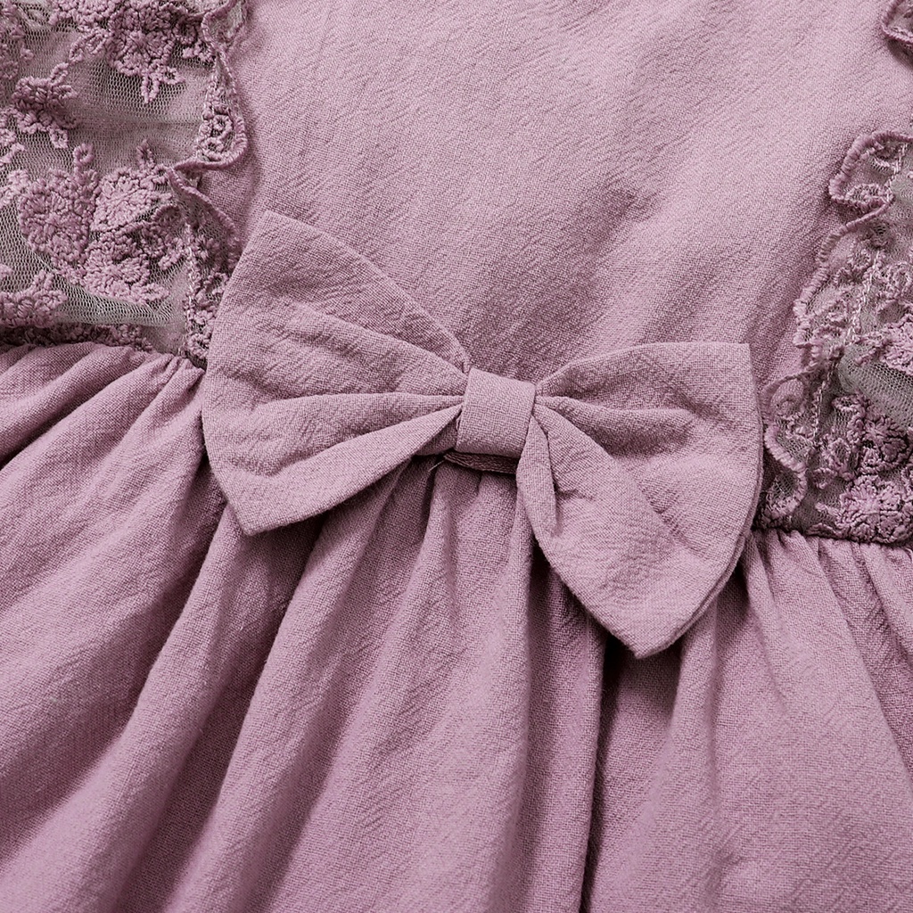 1-4 tuổi Váy công chúa Mikrdoo không tay màu trơn phối ren xinh xắn thời trang mùa hè cho bé gái