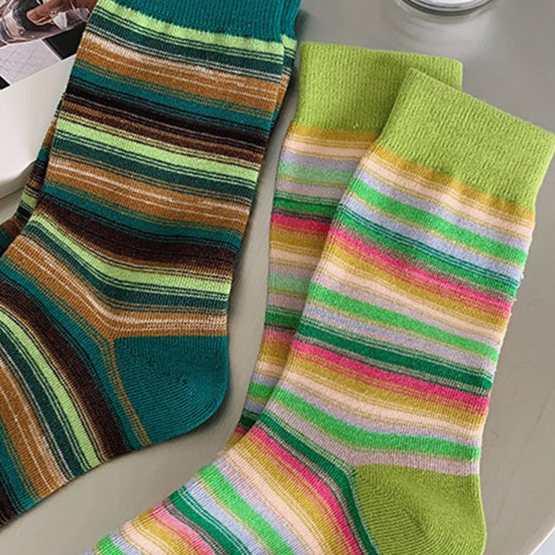 Xixi Đôi Tất Chân Cotton Kẻ Sọc Nhiều Màu Thời Trang Đường Phố Hàn Quốc Cho Nữ