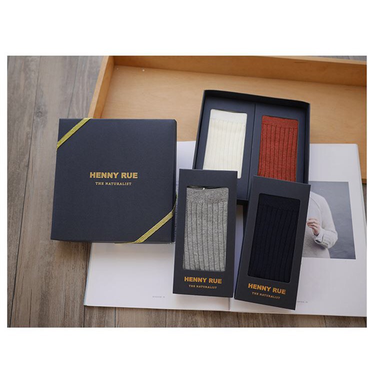 Hộp set 4 đôi Tất gân cổ cao màu trơn tặng quà Combo Hộp 5 đôi Tất trơn cotton cao cổ