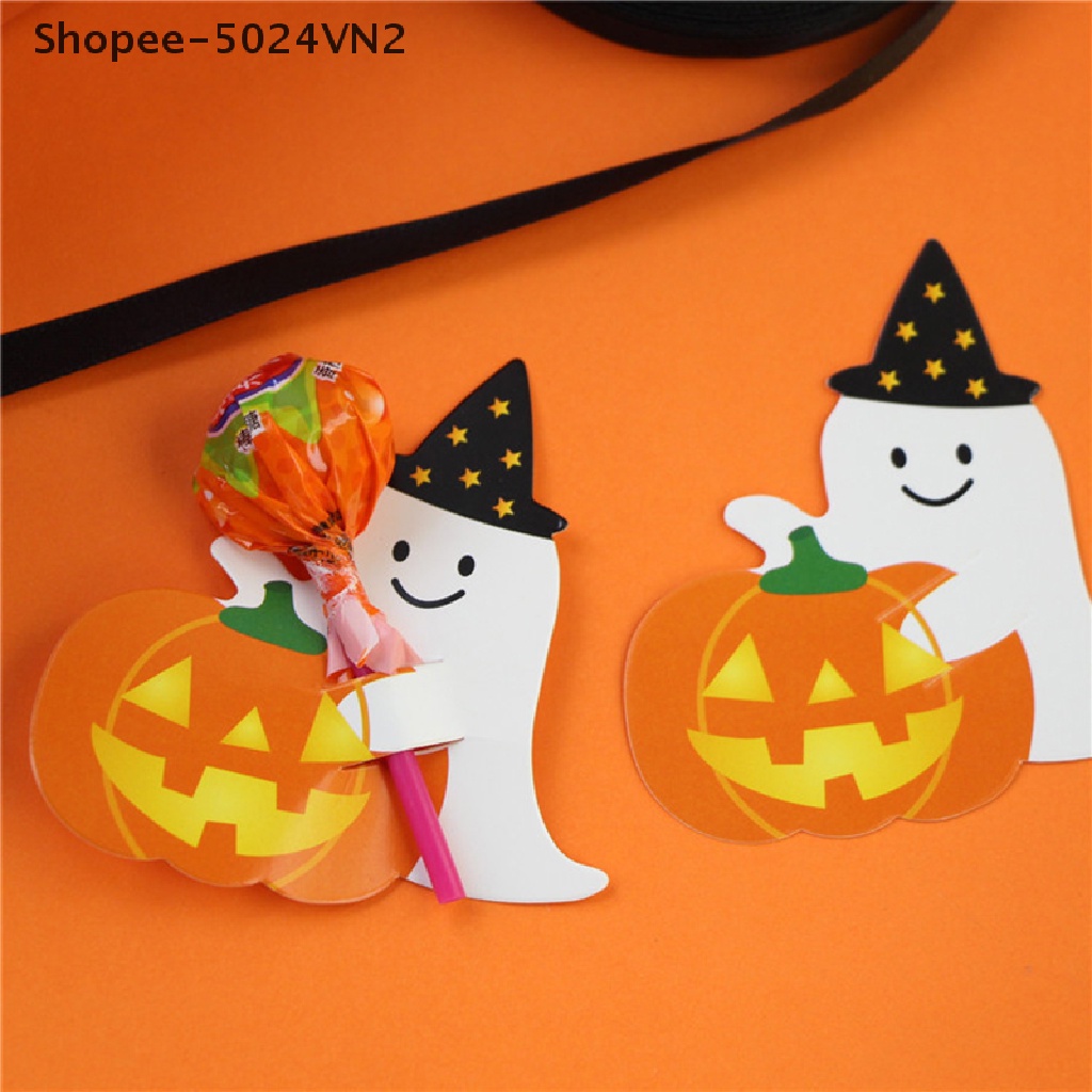 [Mới &amp; Halloween &amp; Halloween] Set 50 Tấm Thiệp Giấy Hình Ma Bí Ngô DIY Làm Quà Tặng Kẹo Mút