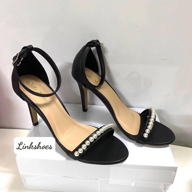 Giày sandal cao gót nữ chất liệu da mờ kiểu dáng quai ngang dây ngọc TT161