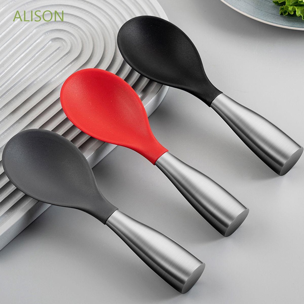Thìa xới cơm bằng thép không gỉ và silicon chống dính chống rỉ sét màu tùy chọn thích hợp cho phục vụ nhà bếp ALISON
