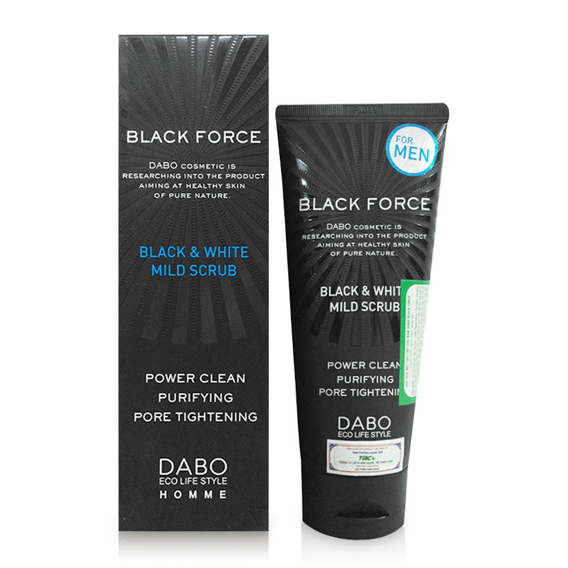 Sữa rửa mặt cao cấp dành cho nam Dabo Black Force Black &amp; White Mild Scrub 120ml