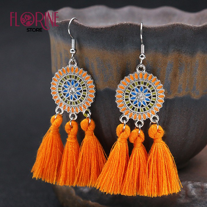 Bông hoa tai nữ Florine HT04 khuyên nụ cá tính, phong cách Hàn Quốc, dáng dài, Boho, Vintage đi biển, du lịch, sống ảo