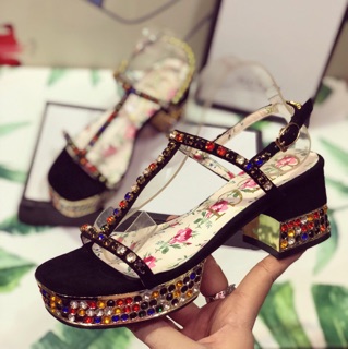 Sandal GC Gót Vuông Đính Đá SPV Fullbox