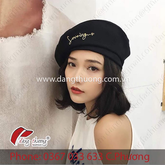 Mũ nồi dạ thêu chữ Loving ánh kim thời trang
