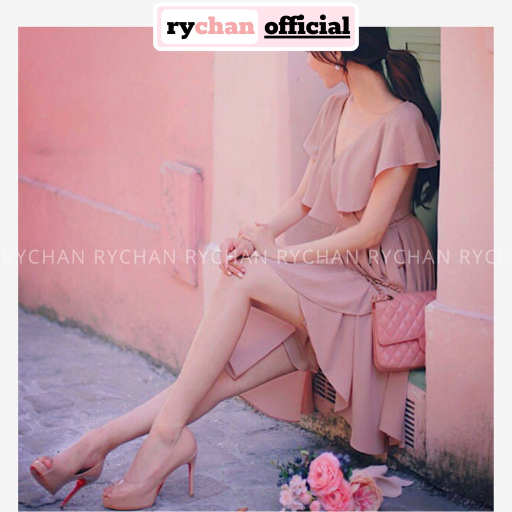 [ẢNH THẬT CUỐI] DX634 - Đầm Xòe Hồng Ruốc Phối Bèo Đắp Chéo