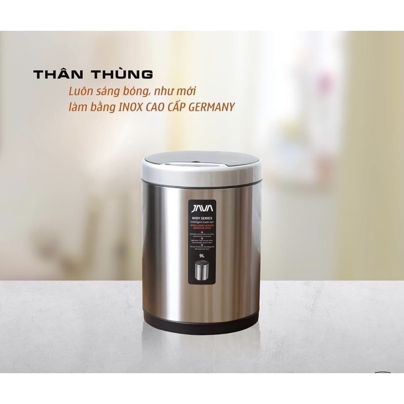 Thùng rác Inox cảm ứng dạng trụ HUGE JAVA tự động đóng mở, thiết kế hiện đại sang trọng chuẩn EU - Bảo hành12 Tháng