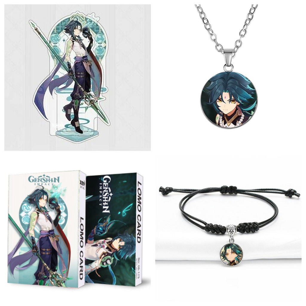 COMBO 4 món nhân vật XIAO game GENSHIN IMPACT standee lomo dây chuyền vòng tay anime chibi