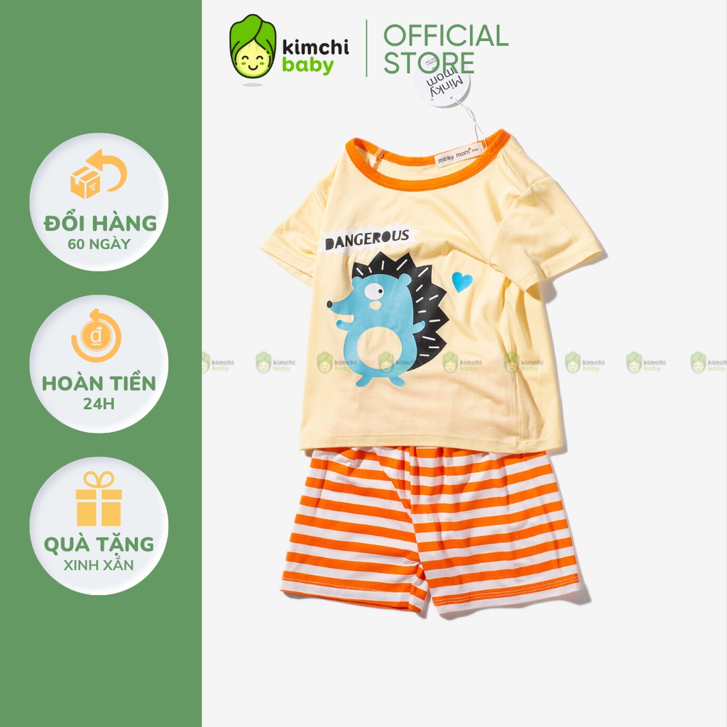 Đồ Bộ Bé Gái, Bé Trai Minky Mom Vải Thun Lạnh Hoạ Tiết Nhím Xanh, Bộ Cộc Tay Mặc Nhà Cho Bé MKM2234