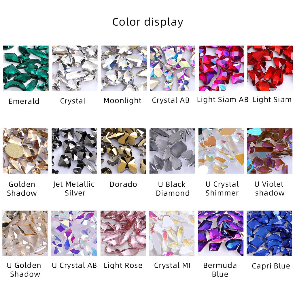 Bộ 50 Phụ Kiện Trang Trí Móng Tay Mặt Kính 3D Đính Đá Lấp Lánh