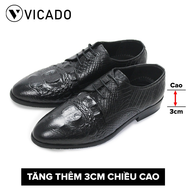 Giày tăng chiều cao nam da bò cao cấp công sở Oxford Vicado VA0021 màu đen buộc dây