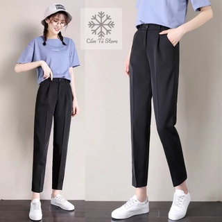 Quần tây nữ lưng cao đi học có đai màu đen chất tuyết mưa dáng dài - Quần baggy nữ công sở cạp cao vải trơn co giãn nhẹ