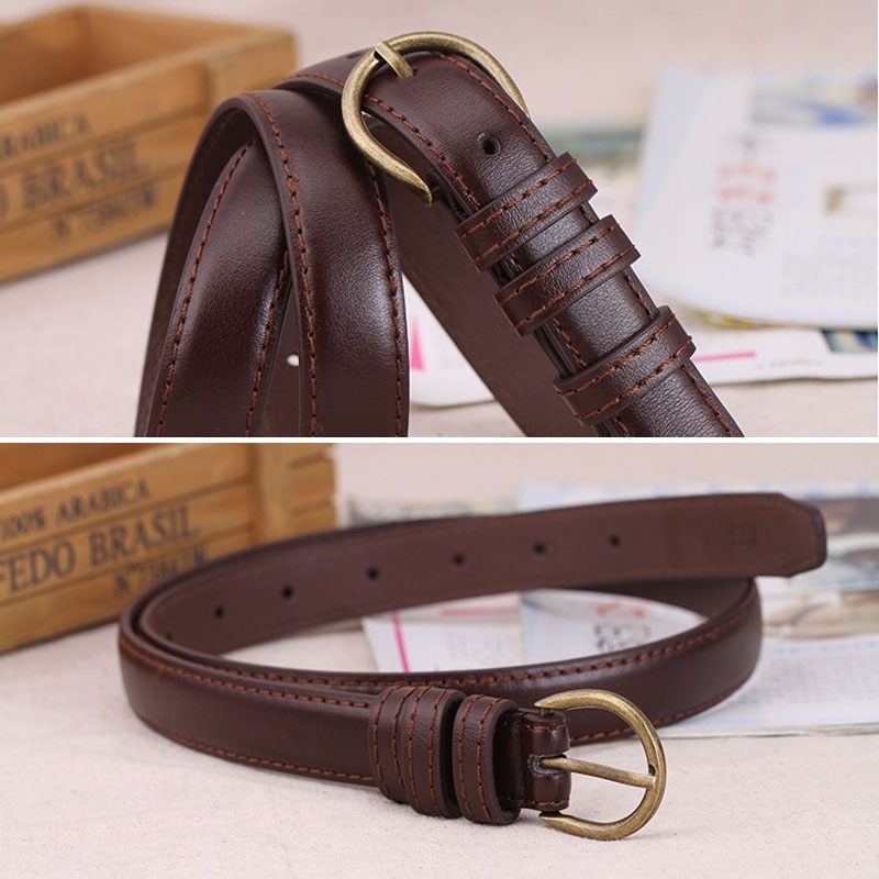 Thắt Lưng Da PU Màu Trơn Khóa Kim Loại Phong Cách Retro