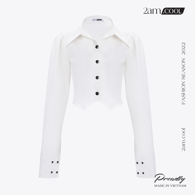 Áo Sơ Mi Croptop Tay Dài Vạt Nhọn 2 Bên Nữ Chất Liệu Dày Dặn 2AM