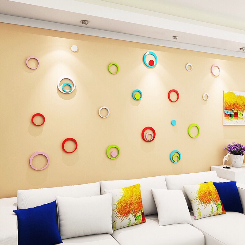 Tranh mica 3d dán tường các mẫu tranh hình tròn, hình trái tim, trang trí phòng khách, phòng ngủ