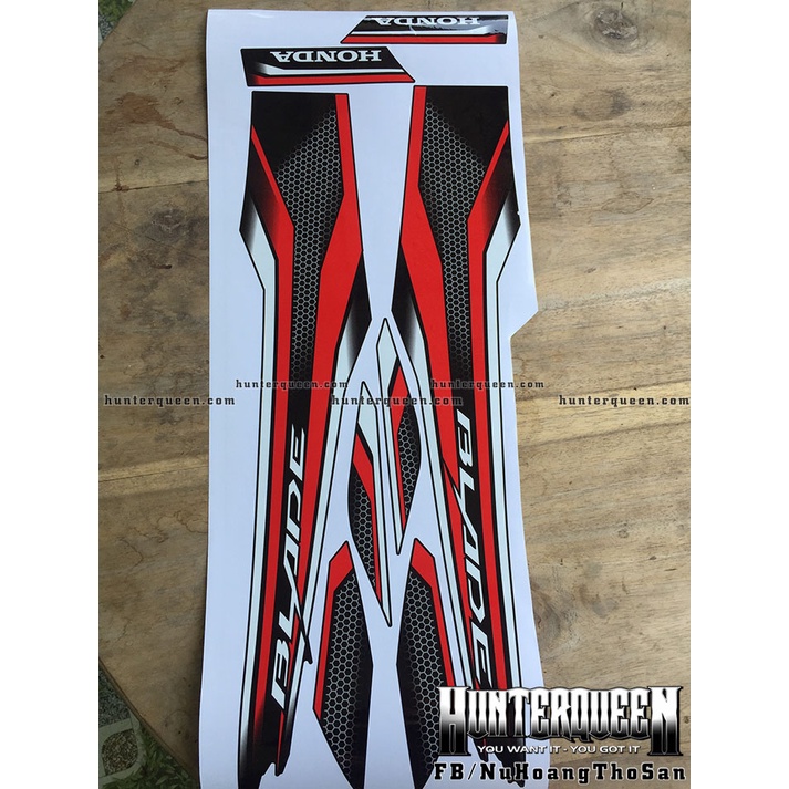 Tem rời dán xe Honda WAVE Blade đen đỏ tổ ong. Mẫu 2022 mới nhất. Decal cao cấp chống nước